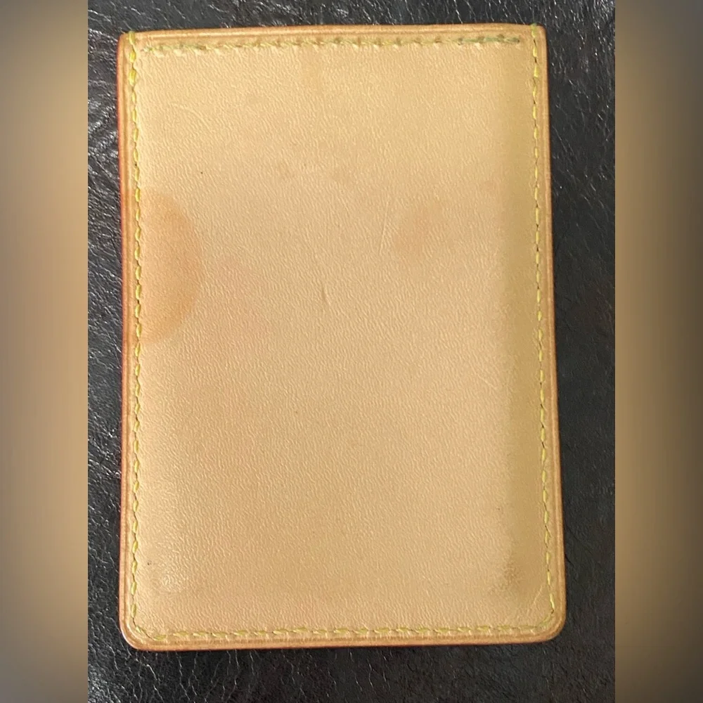 Louis Vuitton Tan Leather Card Holder with Embossed V